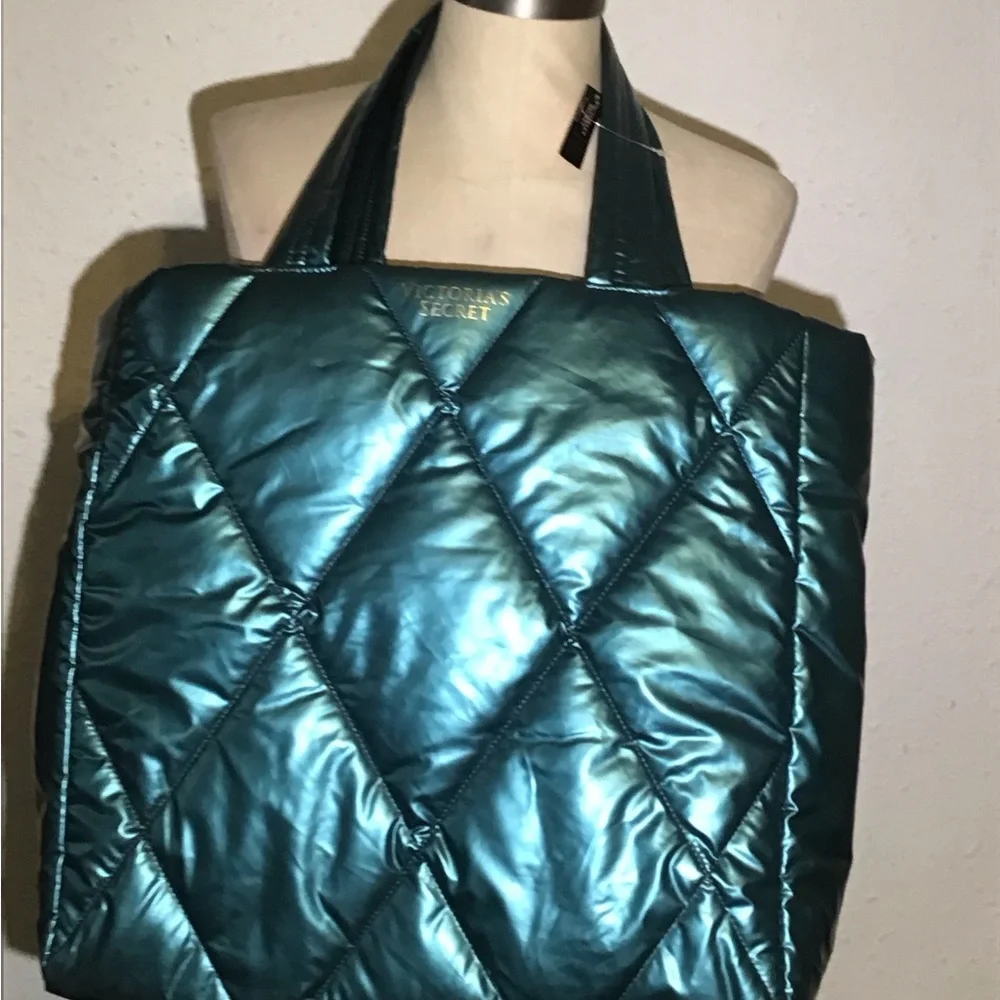 Victoria secret turquoise puffer tote bag